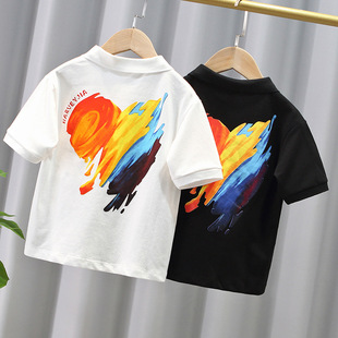 Boys' Short-sleeved Korean T-shirt Summer 2024 New Children's Summer Fashionable Loose Cotton T-shirt Top Trendy