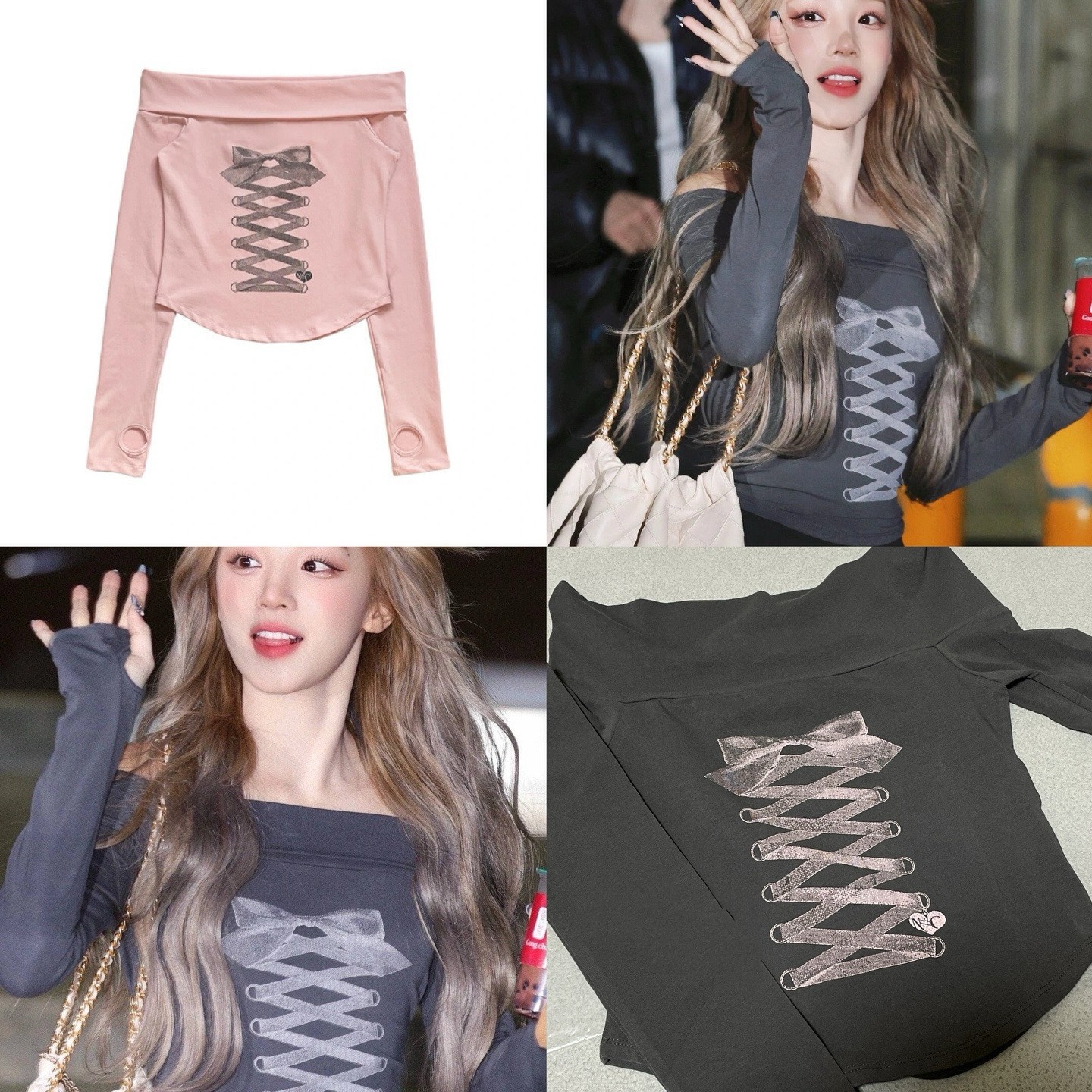In-Stock Korean Niche Trendy Brand Song*Yuki Brother Riko Celebrity Style Spring Girl Ballet Style Long-Sleeve T-Shirt