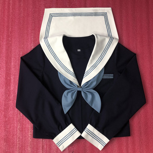 Basic Aqua Japanese Genuine Sailor Suit jk Uniform Skirt Autumn and Winter Long Sleeve School Full Set for College Style Suit