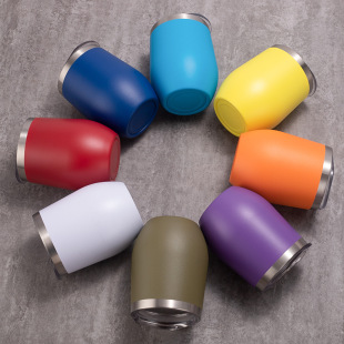 Cross-Border 12oz egg-shaped car thermos 304 double-layer belly red wine egg cup stainless steel straw Amazon