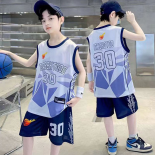 Children's Basketball Uniform Suit Primary School Sports Meeting Boys and Girls Summer Game Training Uniform Quick-Drying Vest for Playing Basketball