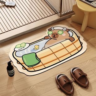 Kapibala Bathroom Diatom Mud Mat Cartoon Household Absorbent Quick-drying Foot Mat Non-slip Dirty-resistant Floor Mat for Bathroom