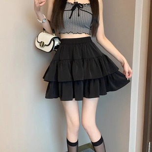 Black Skirt Women's Spring Summer Autumn Super Fire Pear Shape High Waist A- Line Cake Skirt Small Puff Short Skirt