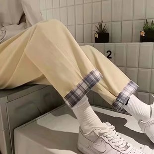Брюки в стиле Vibe, мужские укороченные брюки с высокой посадкой, стильные клетчатые брюки-карго, прямые свободные широкие брюки