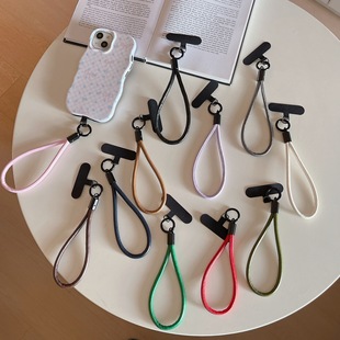 Simple Solid Color Niche Leather Small Lanyard Mobile Phone Chain Bracelet Anti-lost Wrist Band Keychain Advanced Sense