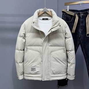 Winter Men's Down Jacket Short Simple Hatless Vertical Collar Tooling Jacket Solid Color Fashionable Handsome Thickened Warm Clothes