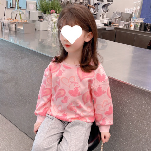 Spring and Autumn New Korean Style Children's Wear Girl's Stylisic Love Pullover Children's Autumn Wear Long Sleeve Top Girl's Sweet Sweatshirt