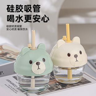 Creative bear sippy cup girls high color value drinking cup transparent glass printing gift cup in stock wholesale