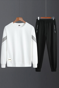 Suit Men's New Autum Round Neck Pullover Sweatpants Two-piece Set Imitation Cotton Leggings Cotton Pants Casual Sports Pants Guard