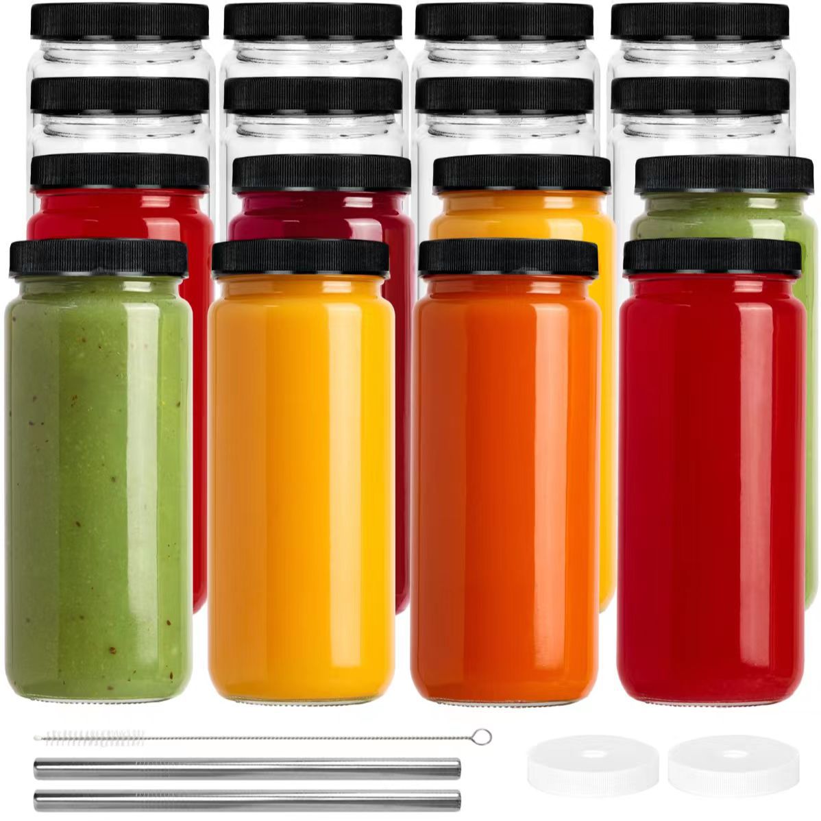 20-Pack Glass Milk Bottles With Lids & Straws - 8.5oz Reusable Vintage Bottles For Parties, Milk, Juice (Includes Funnel & Labels)