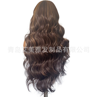 Long wave foreign trade front lace 13*4 fashion wig women's long curly hair piano color natural hairline full head cover whole