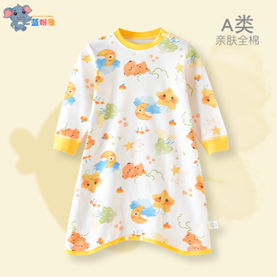Children's nightgown Cotton Spring and Autumn long-sleeved pajamas for boys and girls one-piece baby anti-kick nightdress home wear