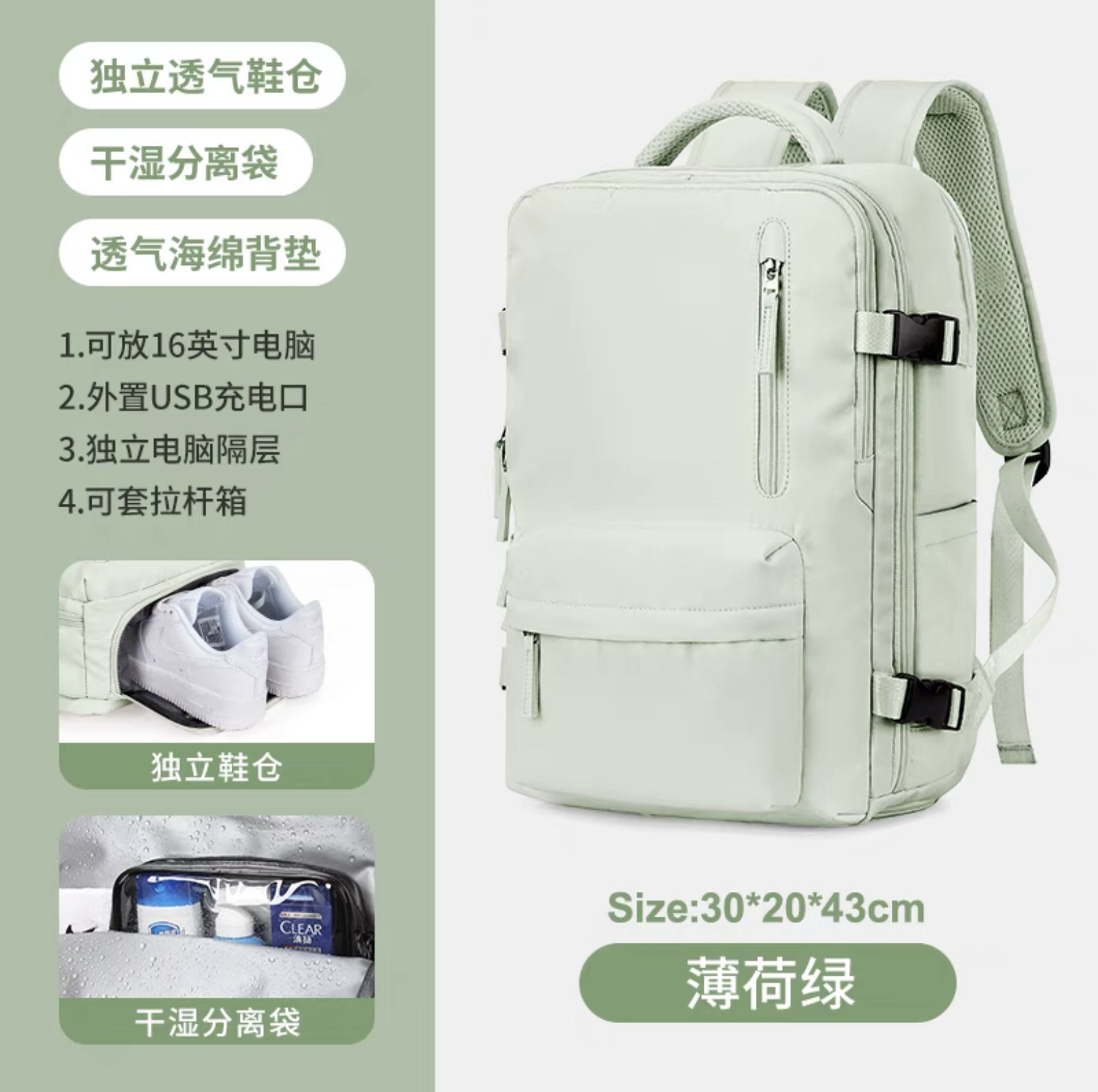 Cross-Border Girls' Backpack, Ultra-Large Capacity, Multi-Functional Dry and Wet Classification, Short-Distance Travel Nylon Waterproof School Bag, Mommy