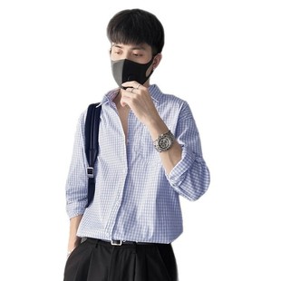 Plaid Shirt Men's Design Sense Niche High-end Sense Ripper Handsome Shirt Spring and Autumn New Houndstooth Long-sleeved Shirt
