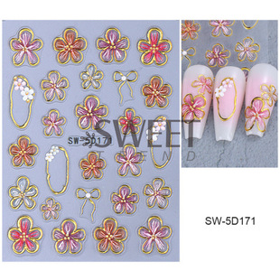 Cross-border New Nail Art Stickers Ins Spring 5D Embossed Three-dimensional Ice Flower Daisy Blossom Cherry Blossom Adhesive Nail Decal