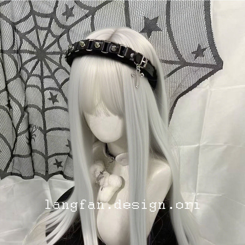 Born Girl Original Lillet Self-made Subculture Headwear Dark Gothic Rivet Cross Plush Headband