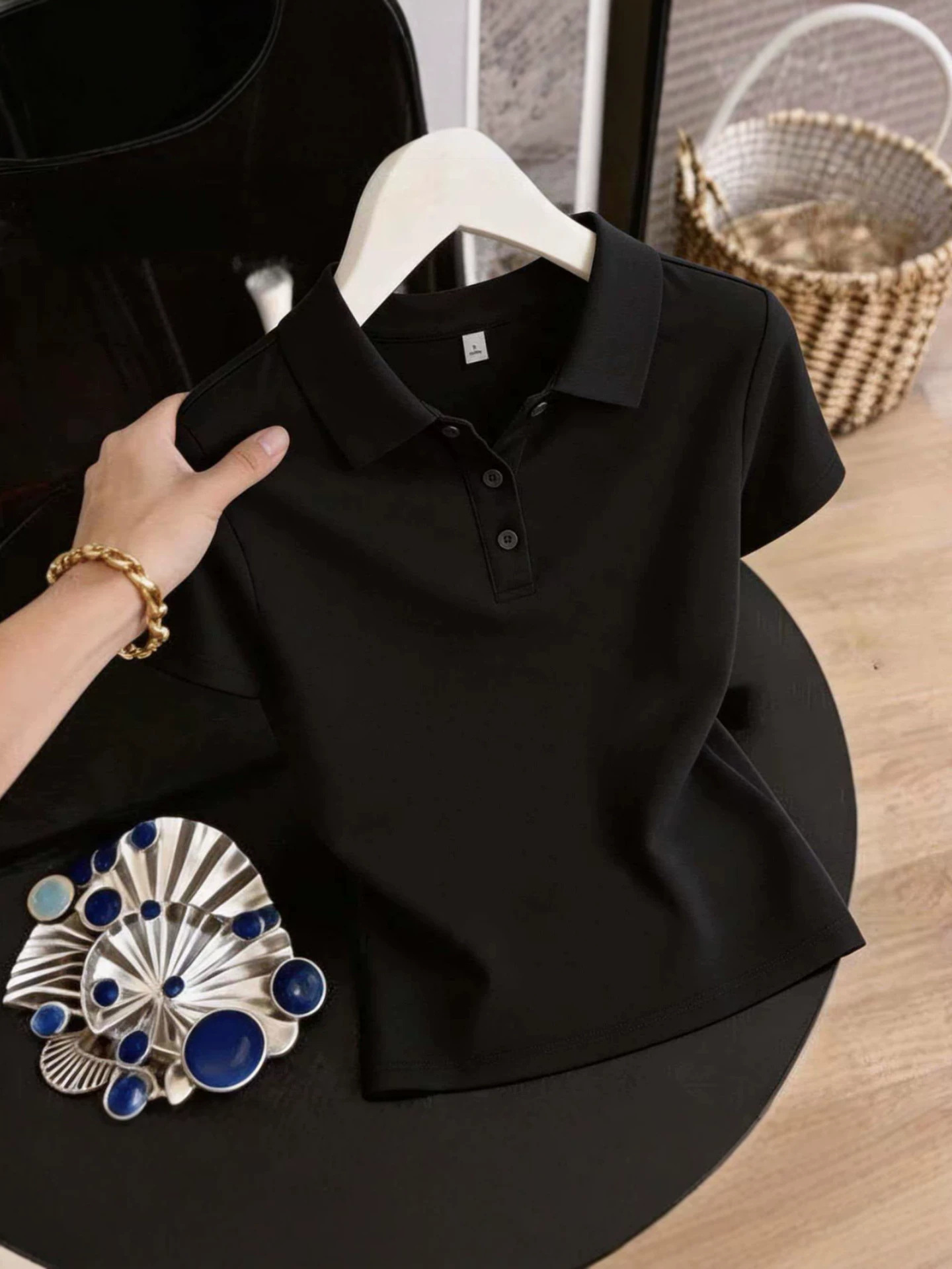 Tiktok Pure Cotton Women's Short-Sleeve T-Shirt, New Style for Middle-Aged Moms, Loose Fit, Middle-Aged Collared Top, Polo Shirt