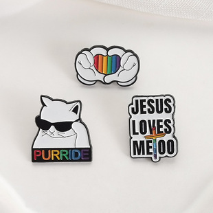 Cross-border New Personality Rainbow Series Brooch Creative Cartoon Cat Cross English Letter Accessories Badge