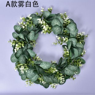 Amazon Explosions Simulation Money Leaf Wreath Cross-border Large White Simulation Wreath Door Decoration Eucalyptus Leaf Wreath