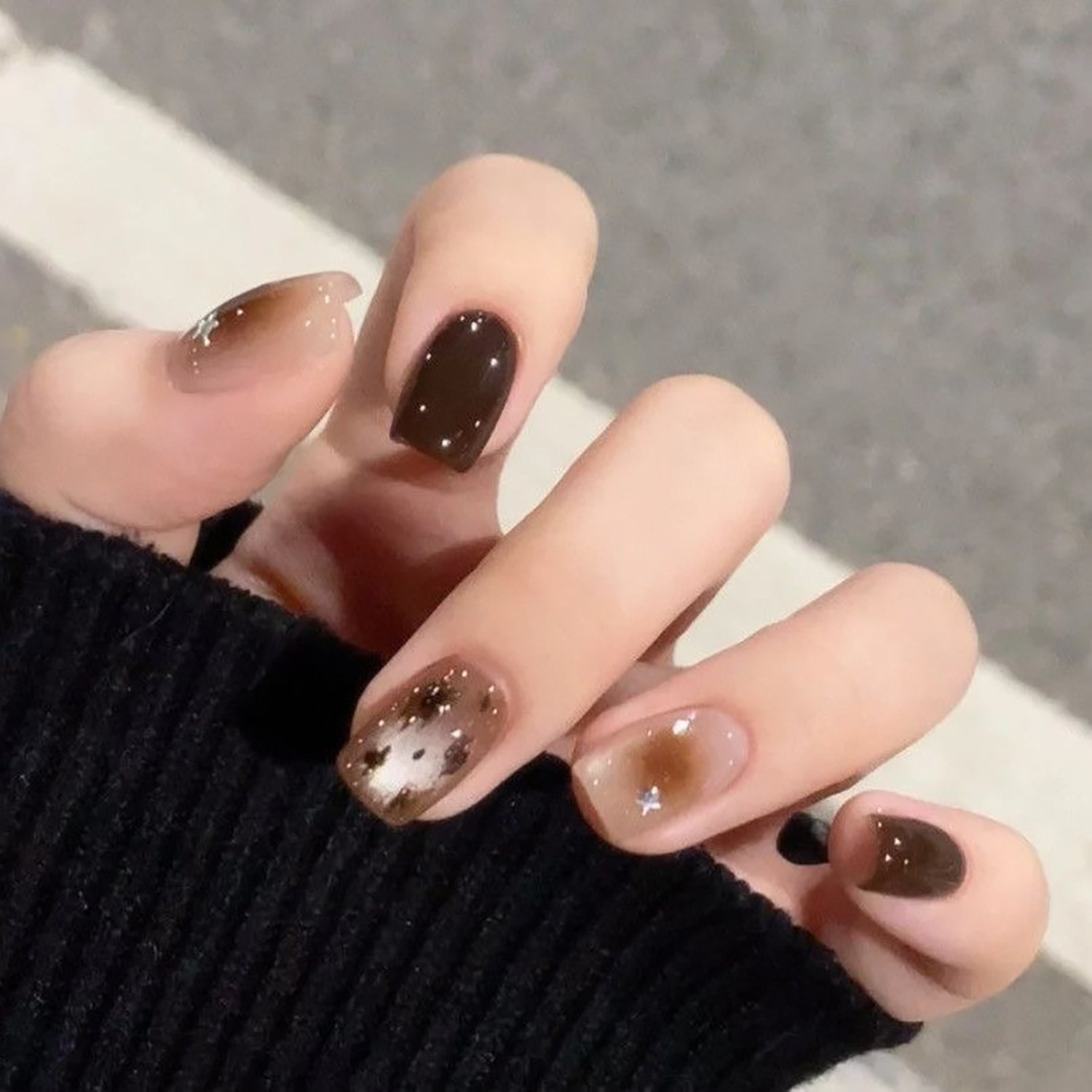 Mocha Brown Leopard Print Maillard Cat Eye Autumn-Winter Manicure, Handmade, High-End, Ins-Style, Removable, Brightening, Atmospheric Short Style