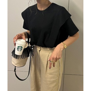 Japanese and Korean Foreign Trade Women's 2024 Summer New Loose All-match Casual Ruffled T-shirt Top