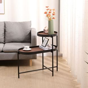 2-layer side table living room Iron + wooden side table sofa side small coffee table