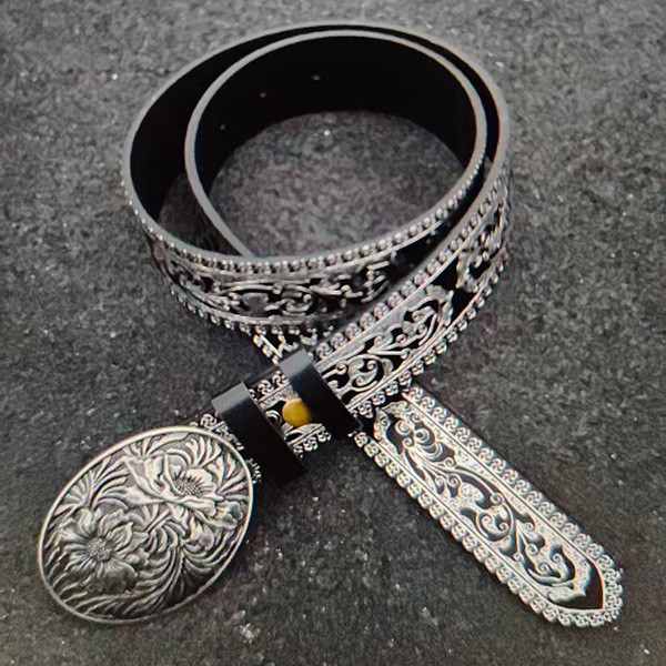 Original Design Black and White Cross Rhinestone Printed Belt Y2K Personalized Trendy Pu Leather Belt