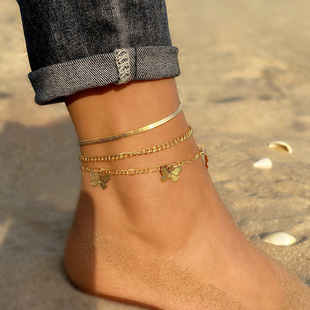 Europe and the United States cross-border personality retro thick chain anklet set ins cold style retro anklet bracelet set for women