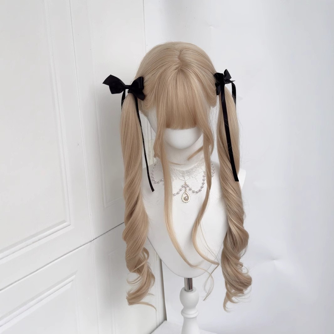 Xingcheng wig female Lolita Japanese jk daily natural white gold 80cm loli sweet long curly hair full headgear