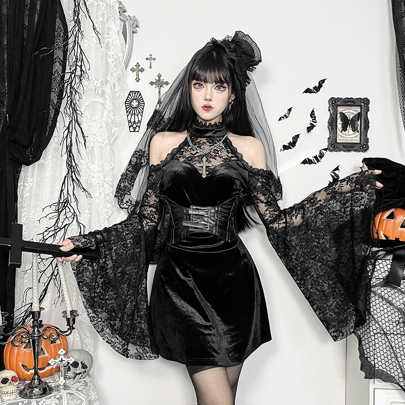 XS24248 Autumn New Sexy Hot Girl Hip Skirt European and American Style Elegant Slim-fit Lace Stitching dress Women
