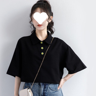 Spring and Summer New White Short-sleeved Polo Shirt Women's Summer Loose Half-sleeved Lar T-shirt Student Half-sleeved Top