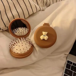 Cute Small Comb Small Portable Mini Air Cushion Comb for Girls Folding Air-bag Comb Massage Comb Mirror Integrated