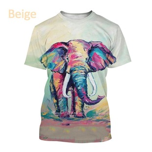 Oil painting elephant 3D printing Europe and the United States cross-border new men's leisure round neck short sleeve t-shirt factory direct supply