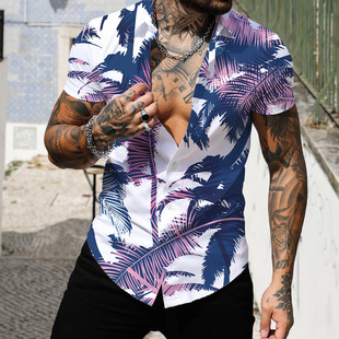 Street clothing 3D printing striped stitching men's shirt Europe and the United States cross-border source direct selling AliExpress Amazon ebay