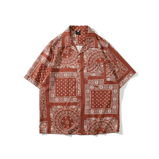 2024 Japanese Style Vintage Cashew Flower Full Print Short Sleeve Shirt Men's Trendy Brand Loose Hip Hop Couple Casual Men's Jacket