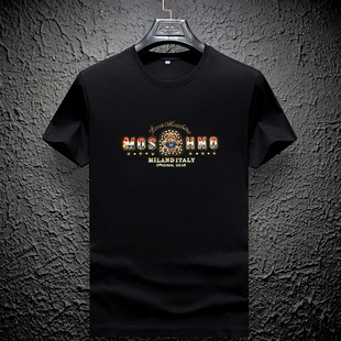 Men's Summer European Tensel Cotton Cool Breathable Base Shirt Hot Drilling Trendy Fashion Short-sleeved Round Neck T-shirt Men's Wear