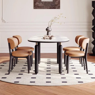 Middle Ancient Style Rock Board Dining Table Household Small Apartment Oval Solid Wood Foot Oak Modern Minimalist High-end Table for 6