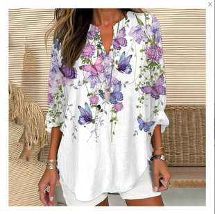 Cross-border Foreign Trade 2024 Summer Women's New Amazon Loose Printing Round Neck Casual plus size Pullover Women's T