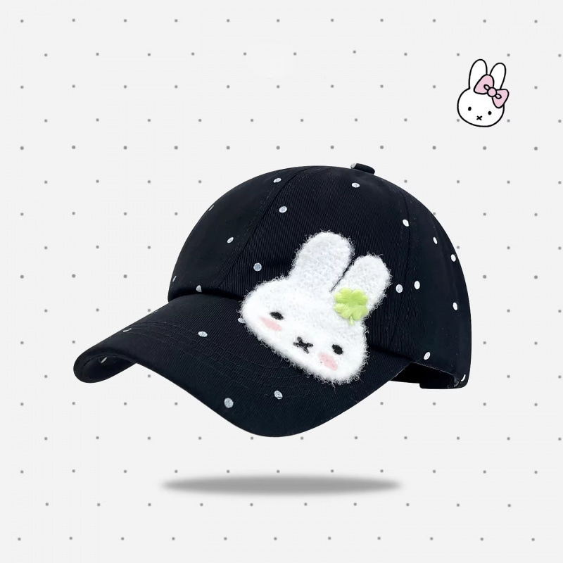 Spring and Summer New Style [Mint White] Playful Little Rabbit Mint Green Polka Dot Baseball Cap That Makes the Face Look Smaller