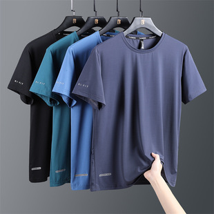 Футболка с короткими рукавами Ice Silk, мужская летняя новая модная спортивная свободная футболка с круглым вырезом, Модный повседневный Топ больших размеров