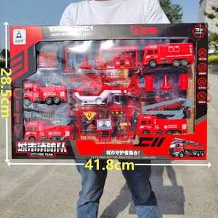 Big gift box back force inertia car children's toy engineering car model fire suit boy car stall wholesale