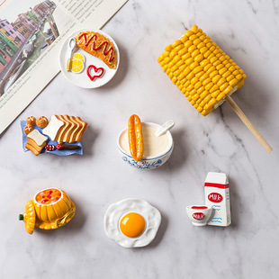 Refrigerator Magnet 3D Stereo Stylish Creative Decoration Local Food Snacks Resin Magnetic Magnet Cultural and Creative Magnetic Aromatic Element