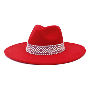 AliExpress Amazon Flat Straight Edge Jazz Hat European and American New Autumn and Winter Big Brim Peach Heart Top Fashion Woolen Hat