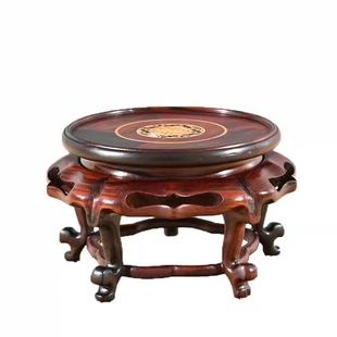 Red Sour Branch Round Teapot Base Stone Wood Carving Antique Ornaments Purple Sand Pot Vase Bonsai Redwood Fragrant Table Base