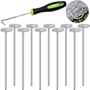 Gardening Landscape 6in Rustproof Galvanized Garden Wooden Stake Round Top Landscape Pins Ground Covered Fabric Stake
