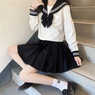 White and black three JK uniform skirt basic genuine goods sailor suit Japanese college style suit short sleeve middle suit women