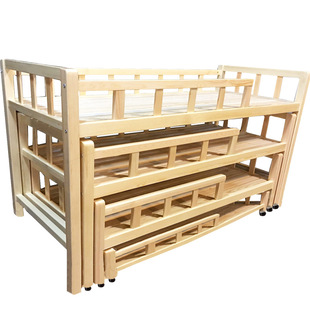Kindergarten four-layer solid wood sliding bed children's sliding bed solid wood bed student bed lunch bed high and low bed space saving