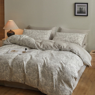 Shu Zunke | | Class A Cotton Double-layer Yarn Printed Four-piece Set Soft Waxy Skin-friendly Four Seasons Naked Sleeping Home Housewarming Bedding