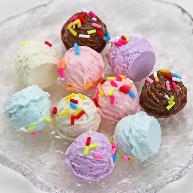 Mini Ice Cream Balls, Simulated Food Toys, Miniature Handmade DIY Dollhouse Hair Clips, Hair Accessories, Materials, Jewelry Accessories