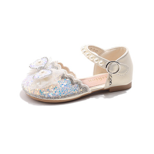 Girls' Sandals 2025 Spring and Autumn New Children's Baotou Bow Baby Fashion Rhinestone Western Style Princess Shoes